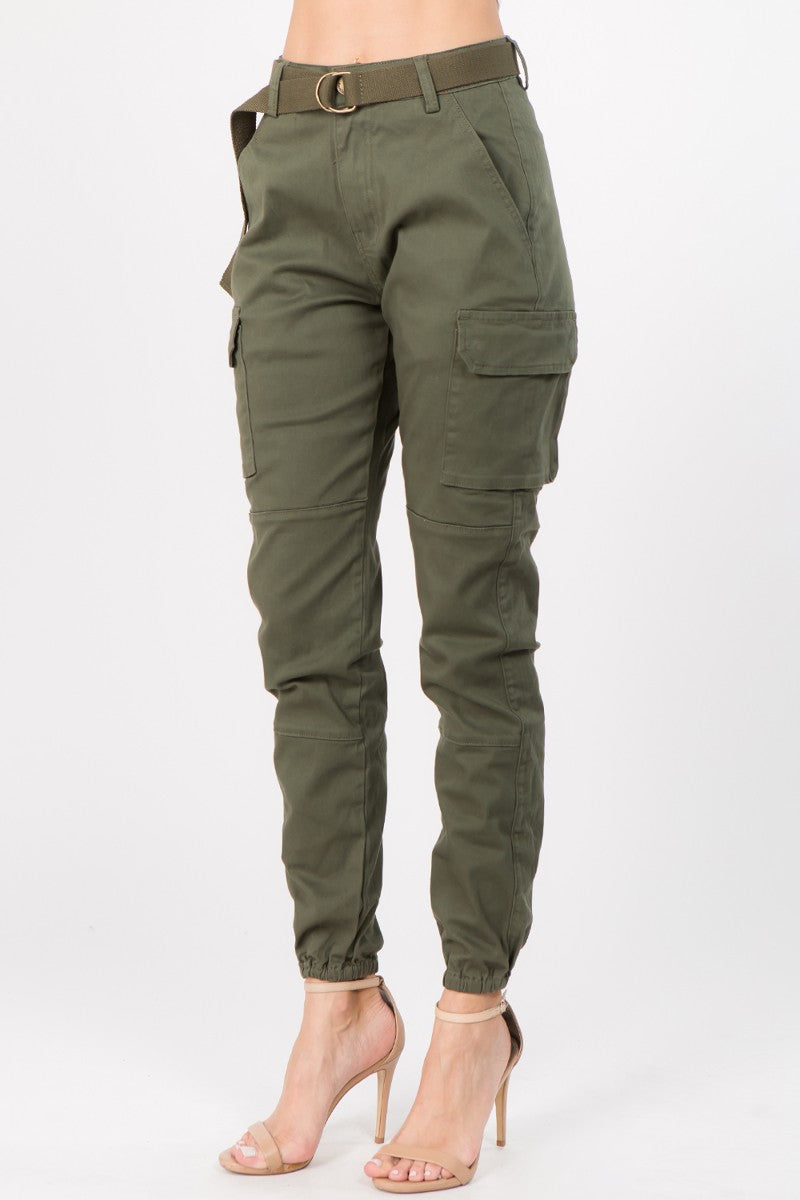 TRENDY PLUS SIZE CARGO PANTS WITH POCKETS AND BELT