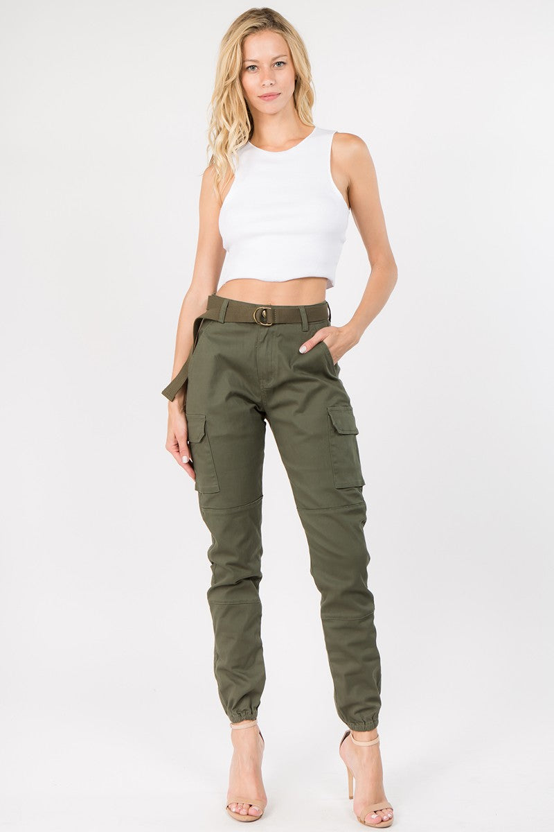 TRENDY PLUS SIZE CARGO PANTS WITH POCKETS AND BELT