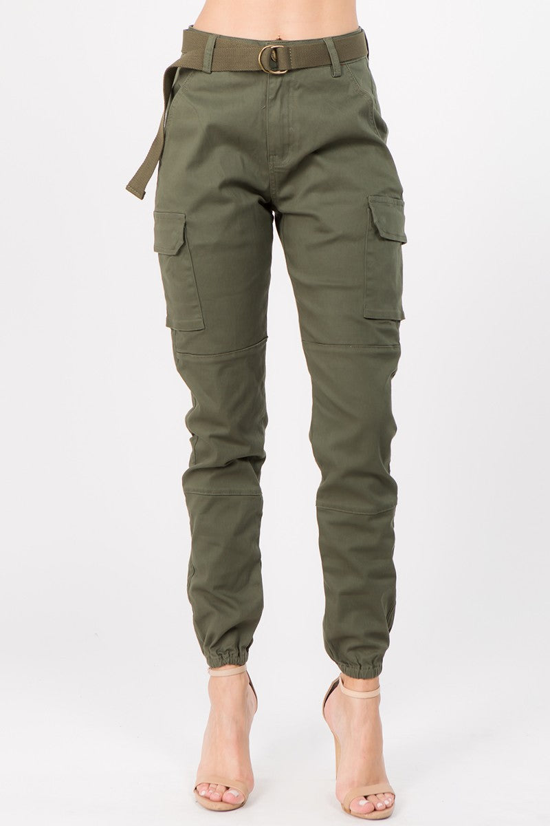 TRENDY PLUS SIZE CARGO PANTS WITH POCKETS AND BELT