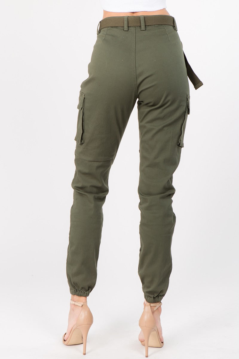 TRENDY PLUS SIZE CARGO PANTS WITH POCKETS AND BELT