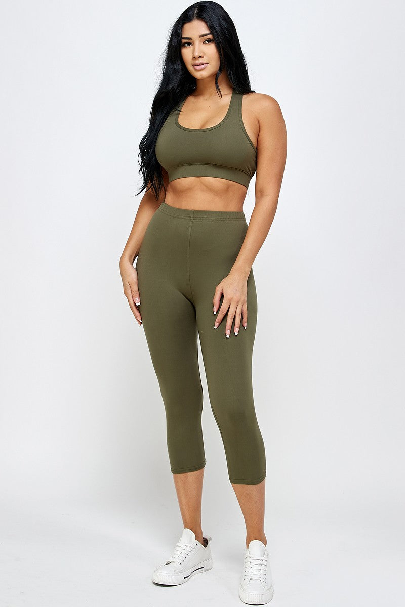 VERY COMFORTABLE AND SOFT SOLID BRUSHED BRA & YOGA CROP LEGGING SET